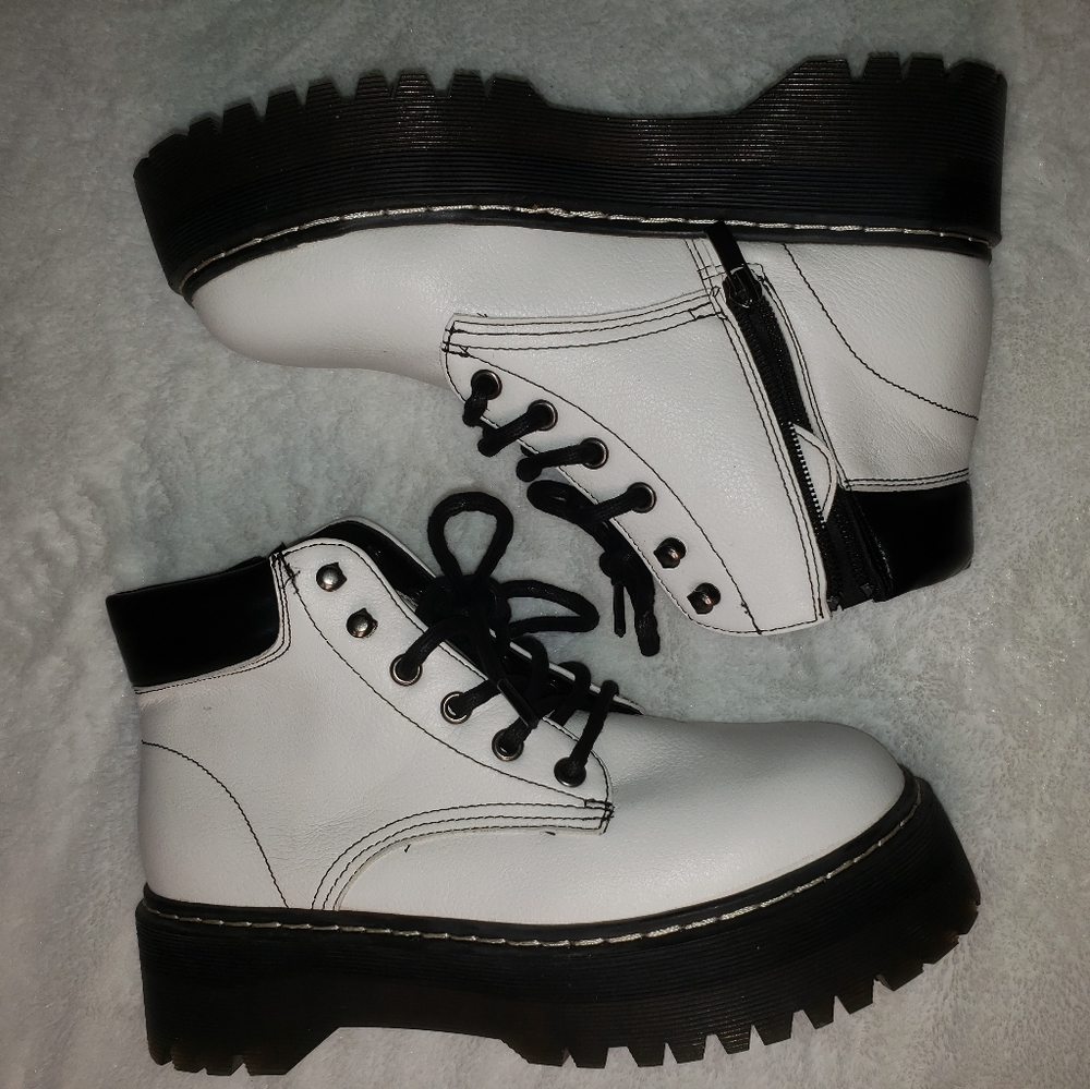 Coolway White Doc Martin Inspired Ankle Boots
